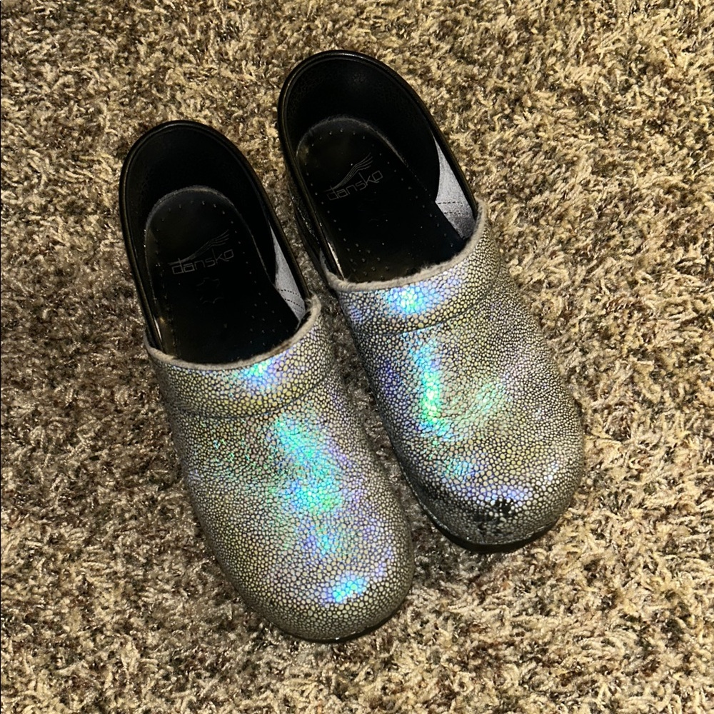 Dansko Silver Sparkle Clogs